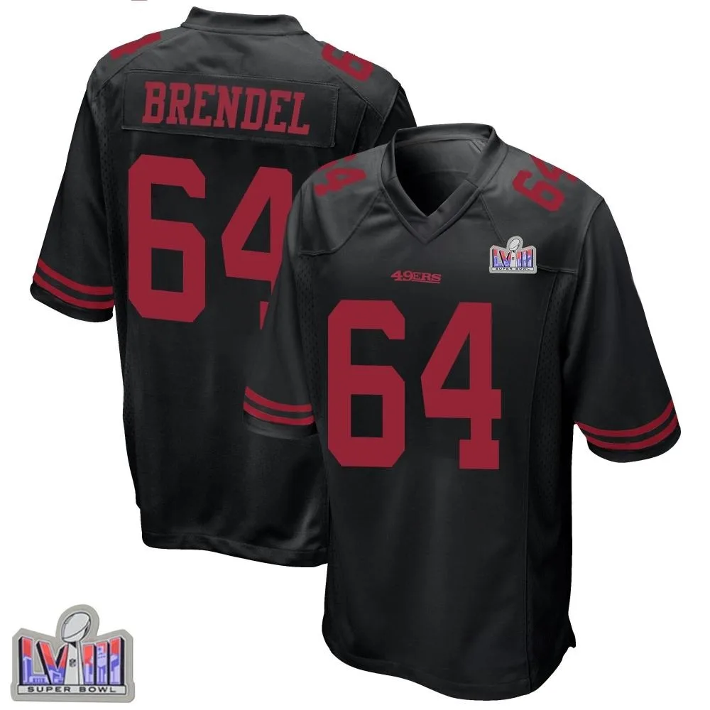 Youth San Francisco 49ers Jake Brendel Nike Alternate Super Bowl LVIII Patch Game Black Jersey Youth San Francisco 49ers Jake Brendel Nike Alternate Super Bowl LVIII Patch Game Black Jersey