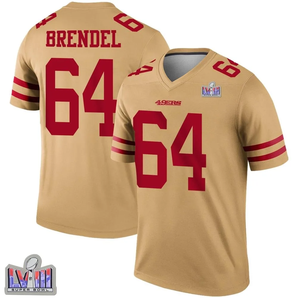 Youth San Francisco 49ers Jake Brendel Nike Inverted Super Bowl LVIII Patch Legend Gold Jersey Youth San Francisco 49ers Jake Brendel Nike Inverted Super Bowl LVIII Patch Legend Gold Jersey