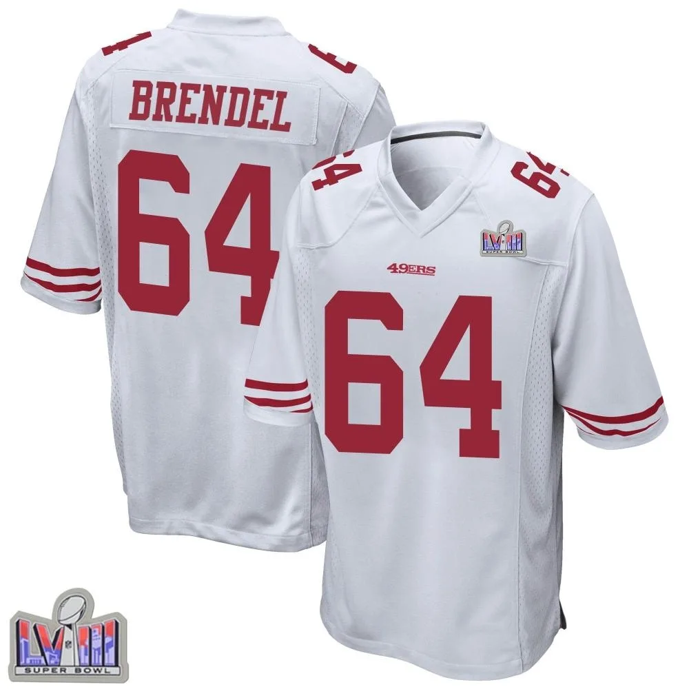 Youth San Francisco 49ers Jake Brendel Nike Super Bowl LVIII Patch Game White Jersey Youth San Francisco 49ers Jake Brendel Nike Super Bowl LVIII Patch Game White Jersey