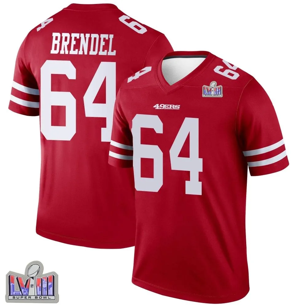 Youth San Francisco 49ers Jake Brendel Nike Super Bowl LVIII Patch Legend Scarlet Jersey Youth San Francisco 49ers Jake Brendel Nike Super Bowl LVIII Patch Legend Scarlet Jersey