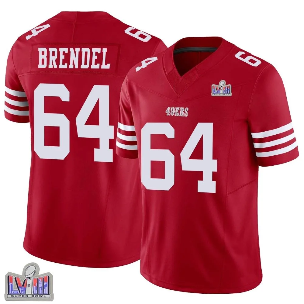Youth San Francisco 49ers Jake Brendel Nike Vapor F.U.S.E. Super Bowl LVIII Patch Limited Scarlet Jersey Youth San Francisco 49ers Jake Brendel Nike Vapor F.U.S.E. Super Bowl LVIII Patch Limited Scarlet Jersey
