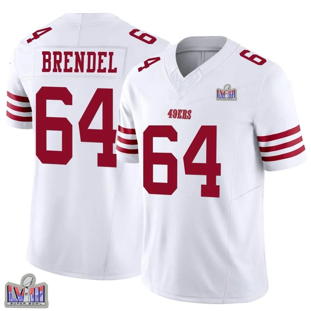 Youth San Francisco 49ers Jake Brendel Nike Vapor F.U.S.E. Super Bowl LVIII Patch Limited White Jersey Youth San Francisco 49ers Jake Brendel Nike Vapor F.U.S.E. Super Bowl LVIII Patch Limited White Jersey