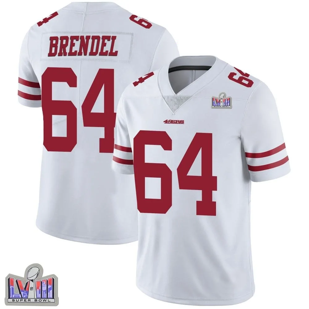 Youth San Francisco 49ers Jake Brendel Nike Vapor Untouchable Super Bowl LVIII Patch Limited White Jersey Youth San Francisco 49ers Jake Brendel Nike Vapor Untouchable Super Bowl LVIII Patch Limited White Jersey