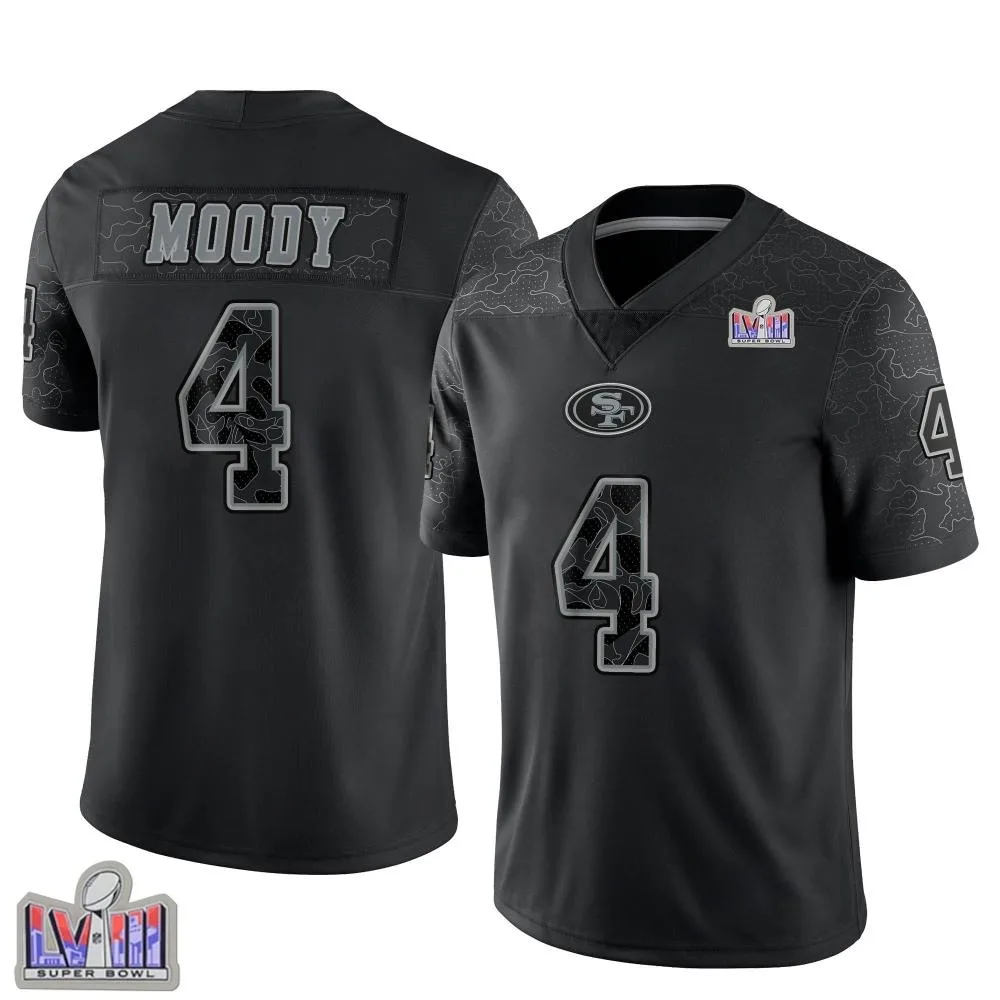 Men's San Francisco 49ers Jake Moody Nike Reflective Super Bowl LVIII Patch Limited Black Jersey Men's San Francisco 49ers Jake Moody Nike Reflective Super Bowl LVIII Patch Limited Black Jersey