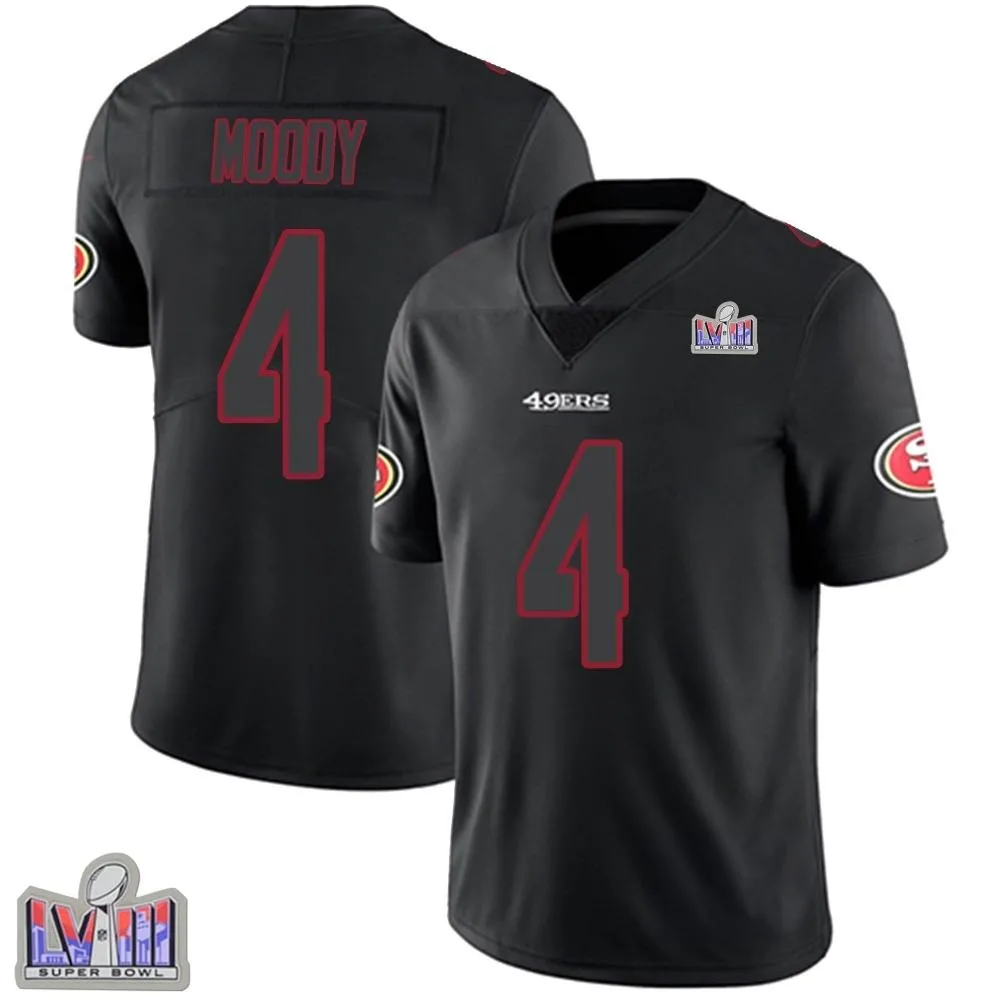 Men's San Francisco 49ers Jake Moody Nike Super Bowl LVIII Patch Limited Black Impact Jersey Men's San Francisco 49ers Jake Moody Nike Super Bowl LVIII Patch Limited Black Impact Jersey