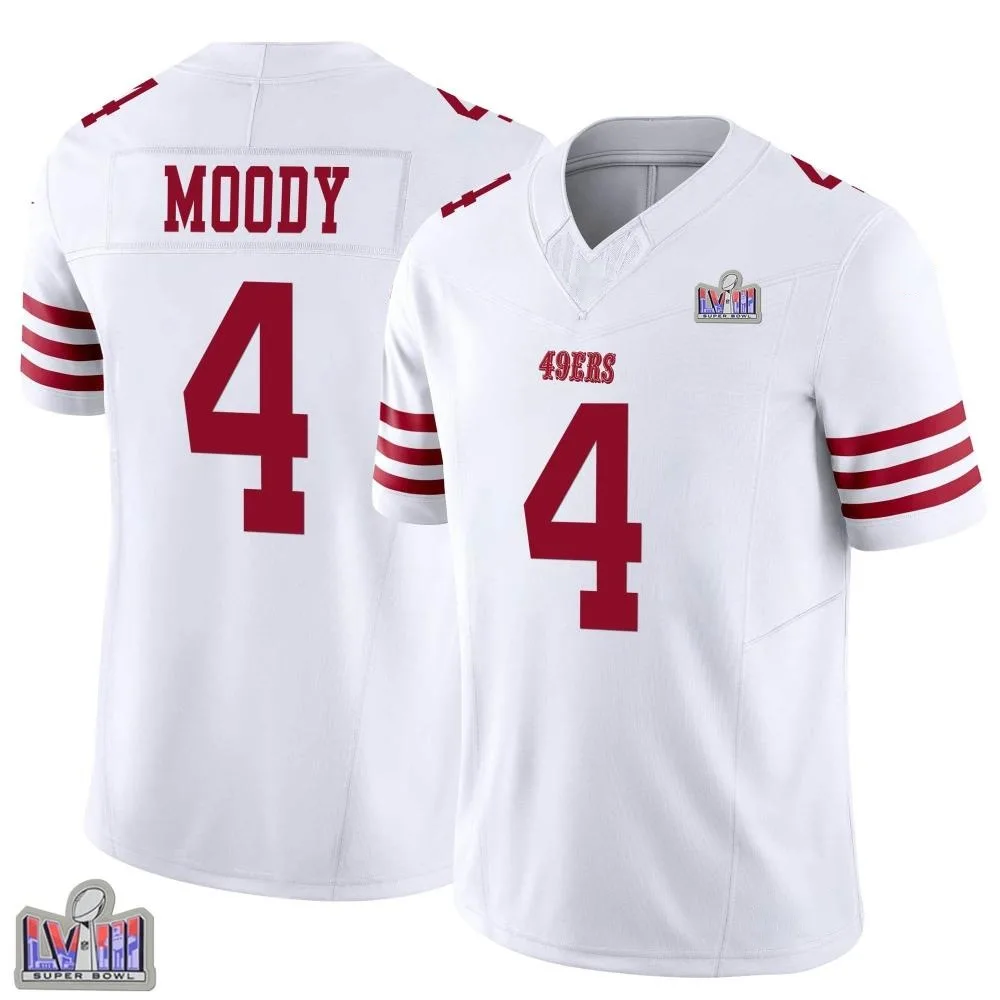 Men's San Francisco 49ers Jake Moody Nike Vapor F.U.S.E. Super Bowl LVIII Patch Limited White Jersey Men's San Francisco 49ers Jake Moody Nike Vapor F.U.S.E. Super Bowl LVIII Patch Limited White Jersey