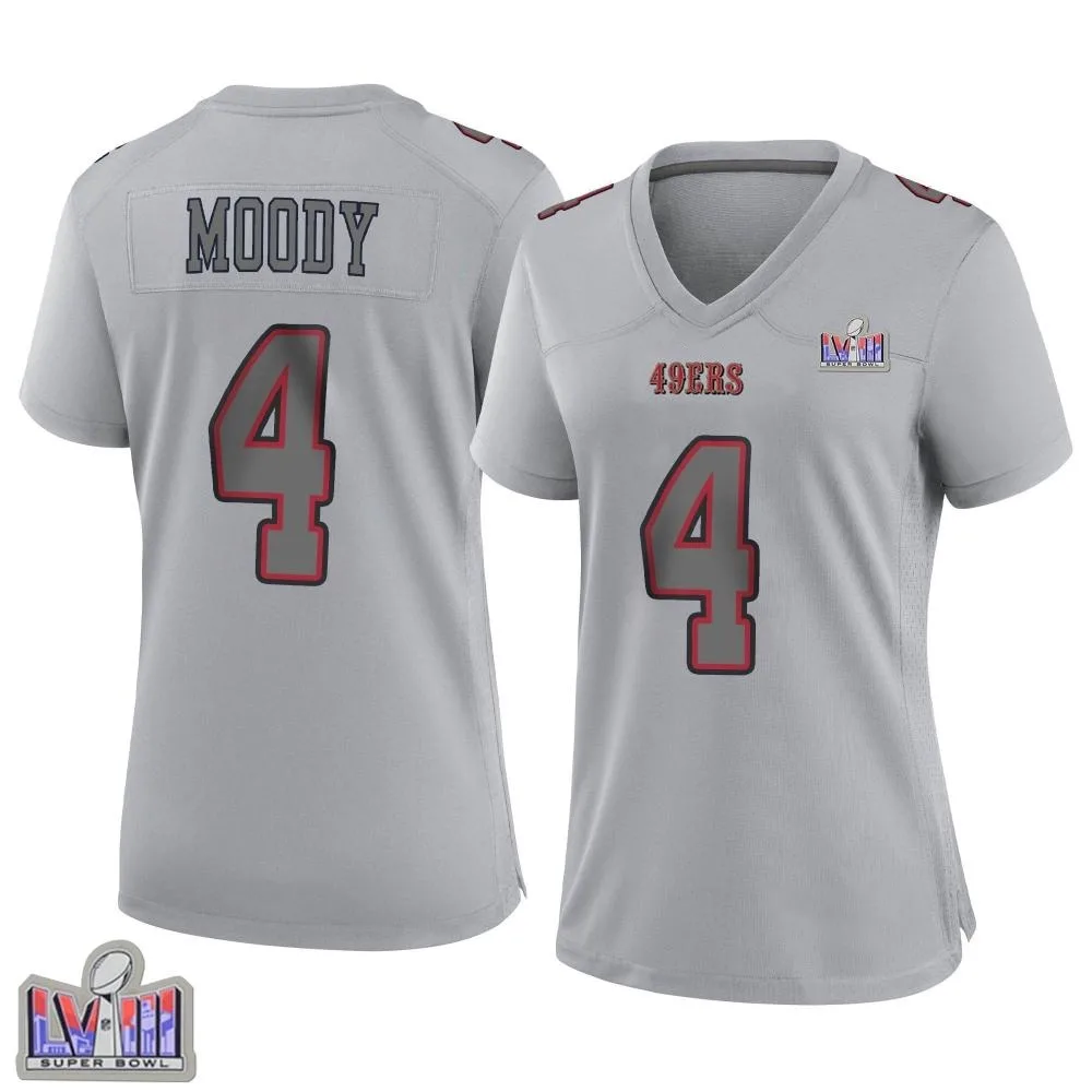 Women's San Francisco 49ers Jake Moody Nike Atmosphere Fashion Super Bowl LVIII Patch Game Gray Jersey Women's San Francisco 49ers Jake Moody Nike Atmosphere Fashion Super Bowl LVIII Patch Game Gray Jersey