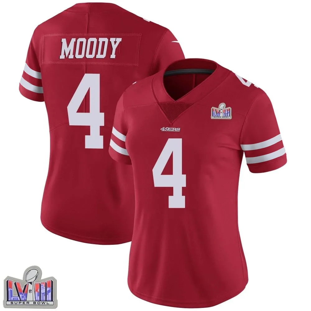 Women's San Francisco 49ers Jake Moody Nike Team Color Vapor Untouchable Super Bowl LVIII Patch Limited Red Jersey Women's San Francisco 49ers Jake Moody Nike Team Color Vapor Untouchable Super Bowl LVIII Patch Limited Red Jersey