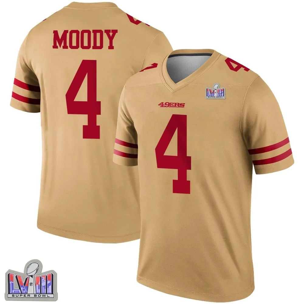 Youth San Francisco 49ers Jake Moody Nike Inverted Super Bowl LVIII Patch Legend Gold Jersey Youth San Francisco 49ers Jake Moody Nike Inverted Super Bowl LVIII Patch Legend Gold Jersey