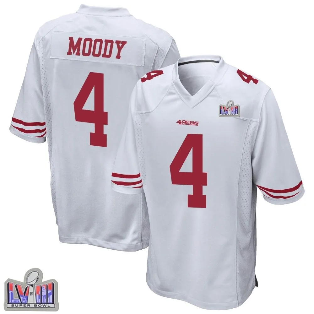 Youth San Francisco 49ers Jake Moody Nike Super Bowl LVIII Patch Game White Jersey Youth San Francisco 49ers Jake Moody Nike Super Bowl LVIII Patch Game White Jersey