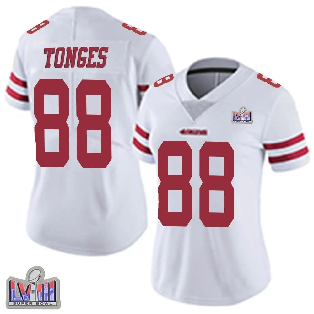 Women's San Francisco 49ers Jake Tonges Nike Vapor Untouchable Super Bowl LVIII Patch Limited White Jersey Women's San Francisco 49ers Jake Tonges Nike Vapor Untouchable Super Bowl LVIII Patch Limited White Jersey