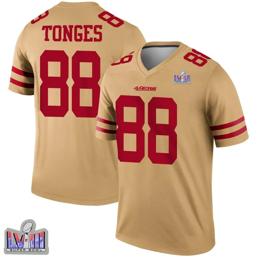 Youth San Francisco 49ers Jake Tonges Nike Inverted Super Bowl LVIII Patch Legend Gold Jersey Youth San Francisco 49ers Jake Tonges Nike Inverted Super Bowl LVIII Patch Legend Gold Jersey