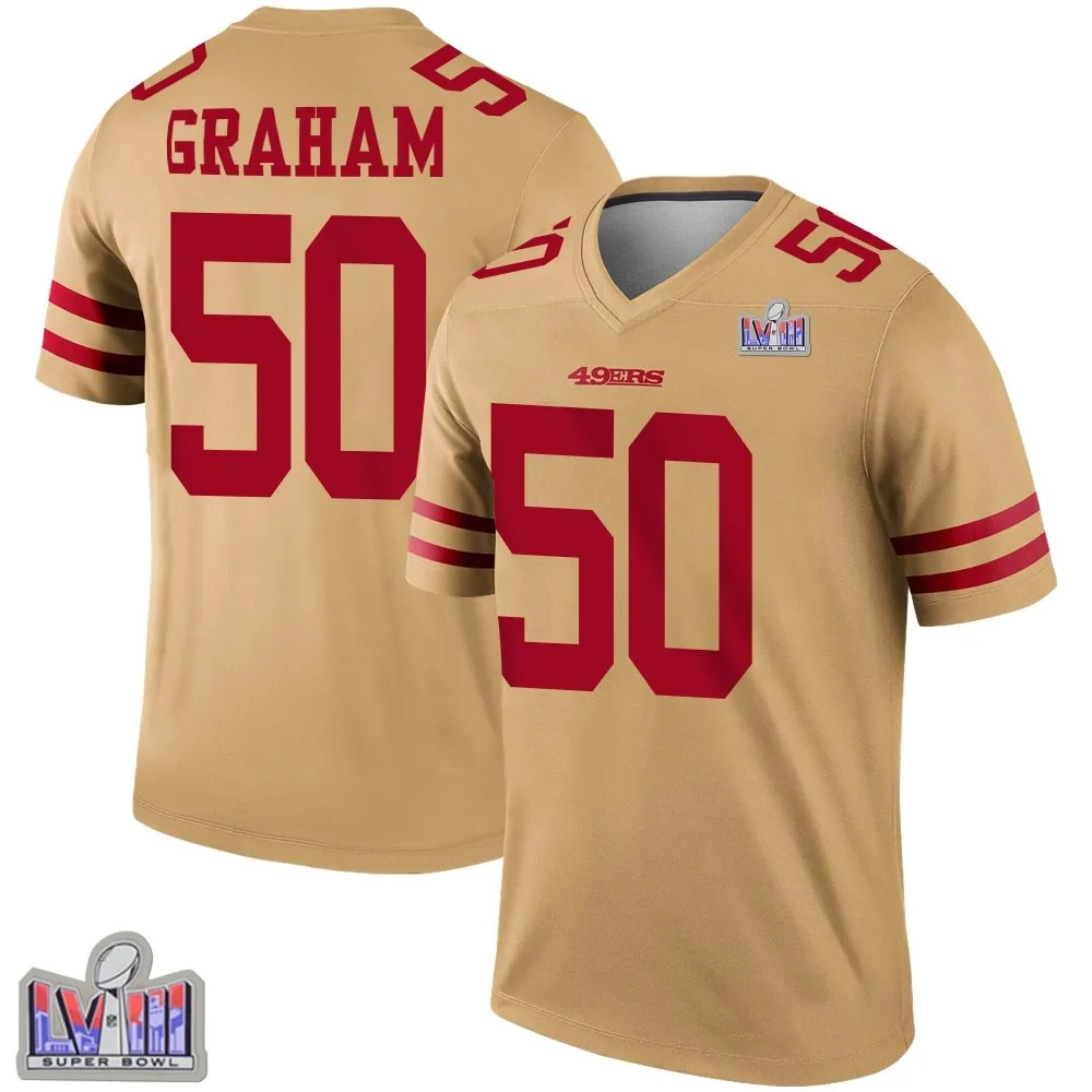 Men's San Francisco 49ers Jalen Graham Nike Inverted Super Bowl LVIII Patch Legend Gold Jersey Men's San Francisco 49ers Jalen Graham Nike Inverted Super Bowl LVIII Patch Legend Gold Jersey