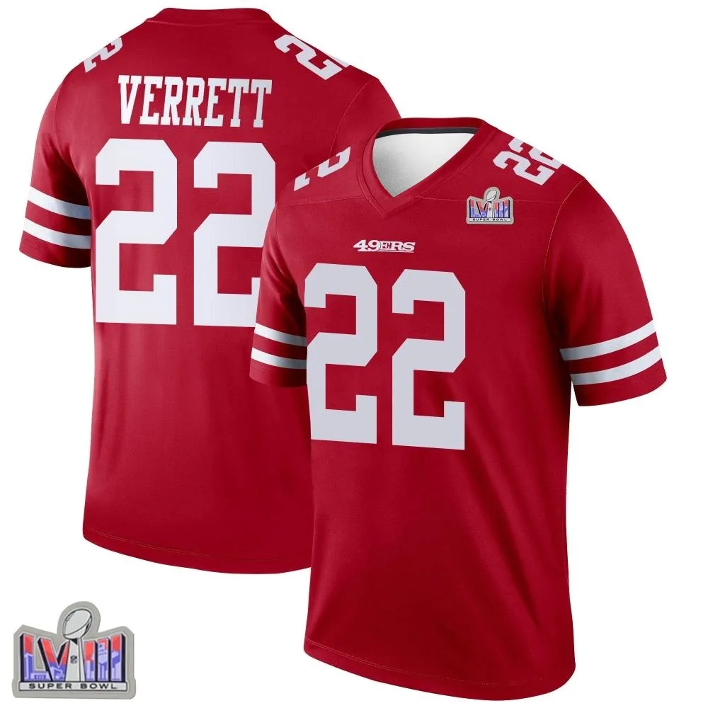 Men's San Francisco 49ers Jason Verrett Nike Super Bowl LVIII Patch Legend Scarlet Jersey Men's San Francisco 49ers Jason Verrett Nike Super Bowl LVIII Patch Legend Scarlet Jersey