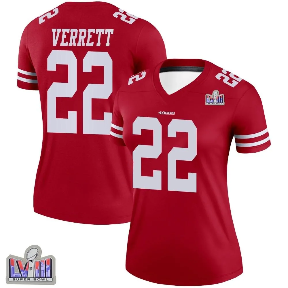 Women's San Francisco 49ers Jason Verrett Nike Super Bowl LVIII Patch Legend Scarlet Jersey Women's San Francisco 49ers Jason Verrett Nike Super Bowl LVIII Patch Legend Scarlet Jersey