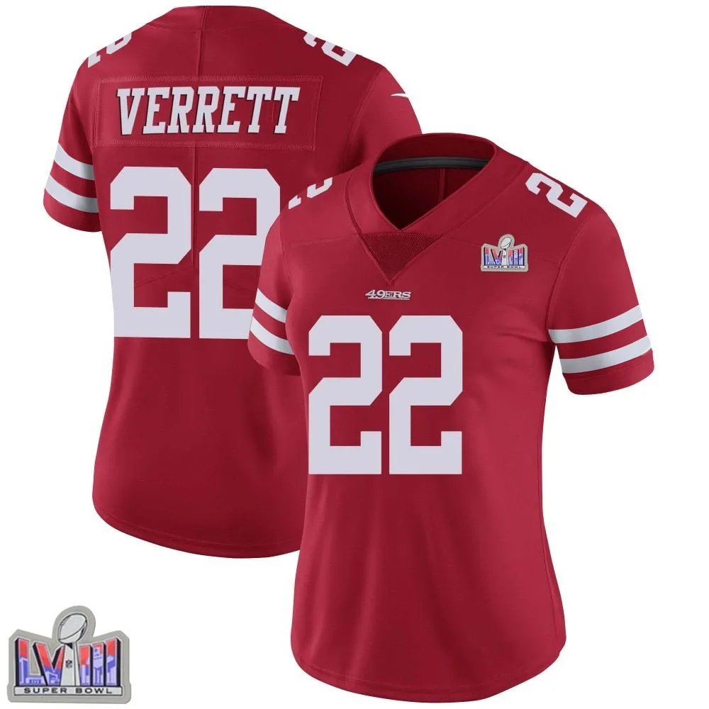 Women's San Francisco 49ers Jason Verrett Nike Team Color Vapor Untouchable Super Bowl LVIII Patch Limited Red Jersey Women's San Francisco 49ers Jason Verrett Nike Team Color Vapor Untouchable Super Bowl LVIII Patch Limited Red Jersey