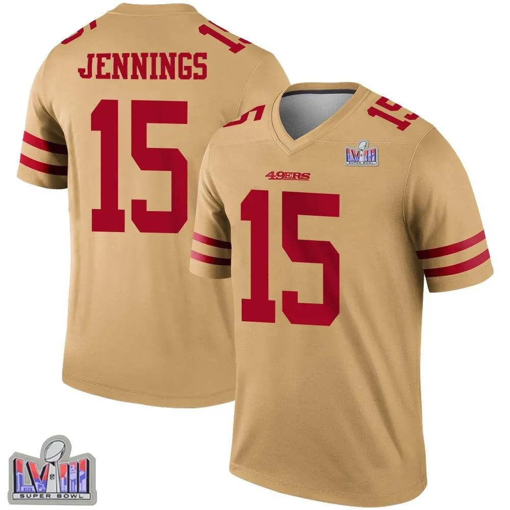 Men's San Francisco 49ers Jauan Jennings Nike Inverted Super Bowl LVIII Patch Legend Gold Jersey Men's San Francisco 49ers Jauan Jennings Nike Inverted Super Bowl LVIII Patch Legend Gold Jersey