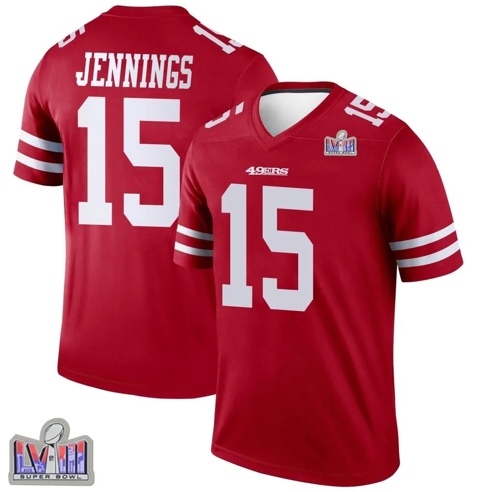 Men's San Francisco 49ers Jauan Jennings Nike Super Bowl LVIII Patch Legend Scarlet Jersey Men's San Francisco 49ers Jauan Jennings Nike Super Bowl LVIII Patch Legend Scarlet Jersey