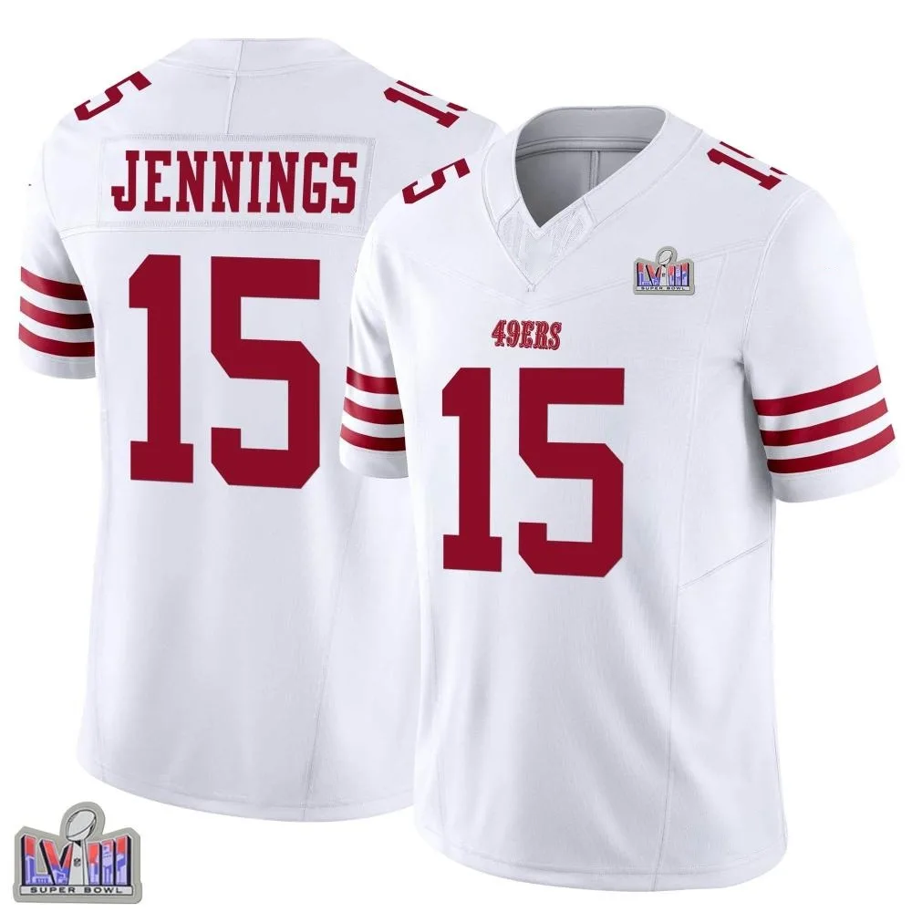 Men's San Francisco 49ers Jauan Jennings Nike Vapor F.U.S.E. Super Bowl LVIII Patch Limited White Jersey Men's San Francisco 49ers Jauan Jennings Nike Vapor F.U.S.E. Super Bowl LVIII Patch Limited White Jersey