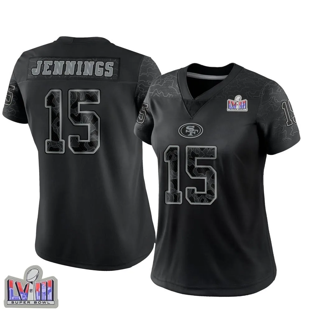Women's San Francisco 49ers Jauan Jennings Nike Reflective Super Bowl LVIII Patch Limited Black Jersey Women's San Francisco 49ers Jauan Jennings Nike Reflective Super Bowl LVIII Patch Limited Black Jersey