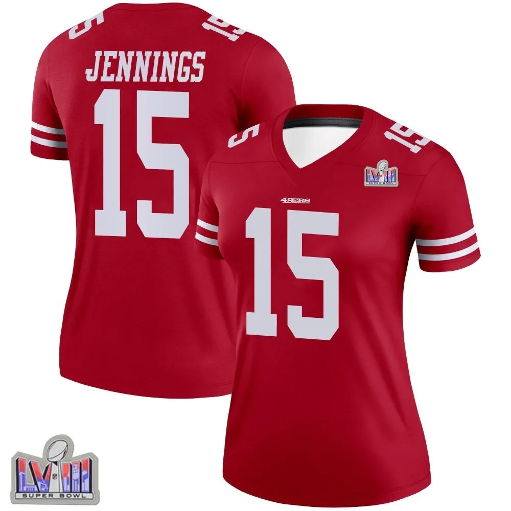 Women's San Francisco 49ers Jauan Jennings Nike Super Bowl LVIII Patch Legend Scarlet Jersey Women's San Francisco 49ers Jauan Jennings Nike Super Bowl LVIII Patch Legend Scarlet Jersey