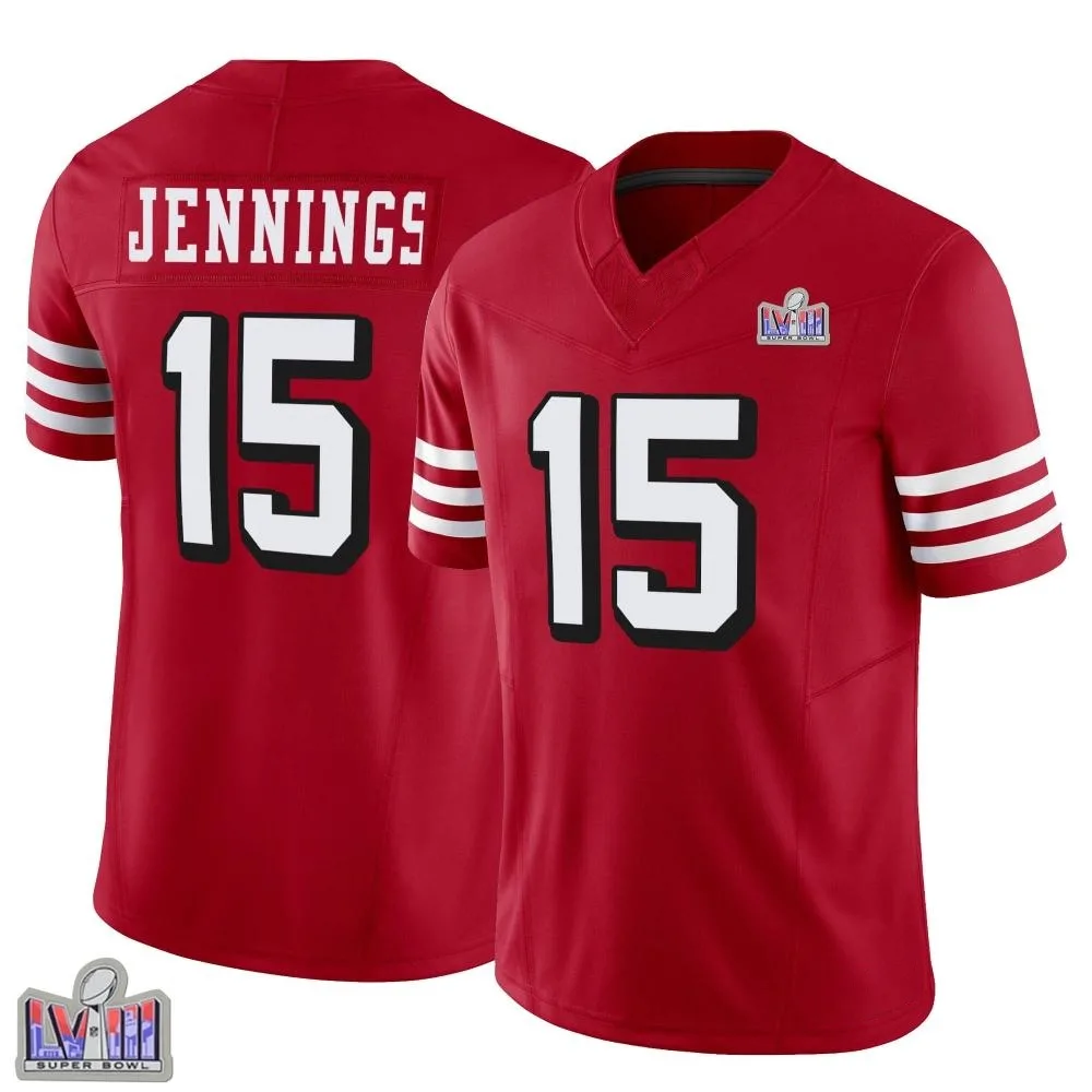 Youth San Francisco 49ers Jauan Jennings Nike Alternate Vapor F.U.S.E. Super Bowl LVIII Patch Limited Scarlet Jersey Youth San Francisco 49ers Jauan Jennings Nike Alternate Vapor F.U.S.E. Super Bowl LVIII Patch Limited Scarlet Jersey
