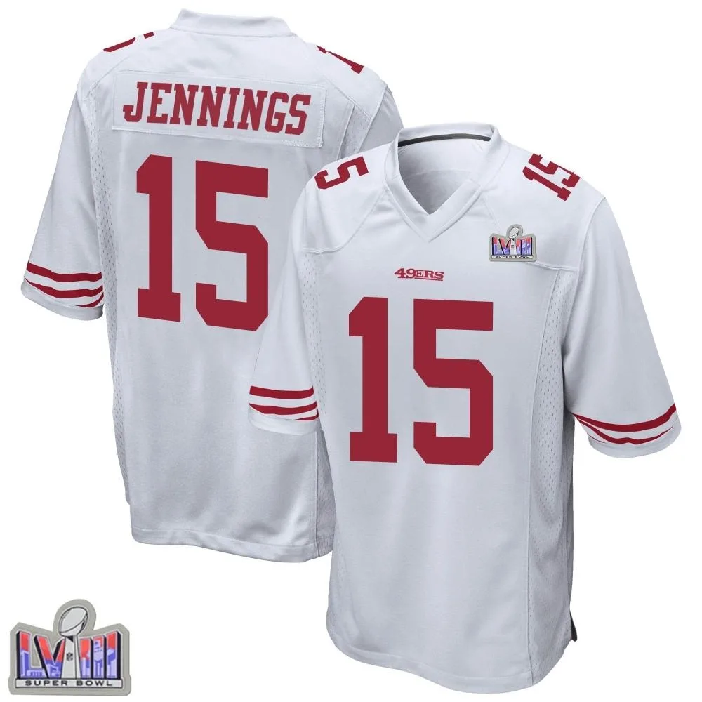Youth San Francisco 49ers Jauan Jennings Nike Super Bowl LVIII Patch Game White Jersey Youth San Francisco 49ers Jauan Jennings Nike Super Bowl LVIII Patch Game White Jersey