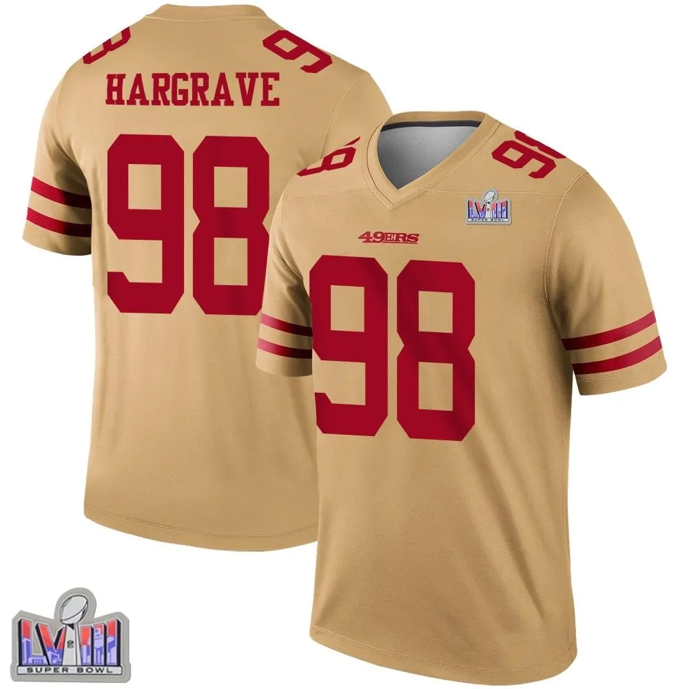 Men's San Francisco 49ers Javon Hargrave Nike Inverted Super Bowl LVIII Patch Legend Gold Jersey Men's San Francisco 49ers Javon Hargrave Nike Inverted Super Bowl LVIII Patch Legend Gold Jersey
