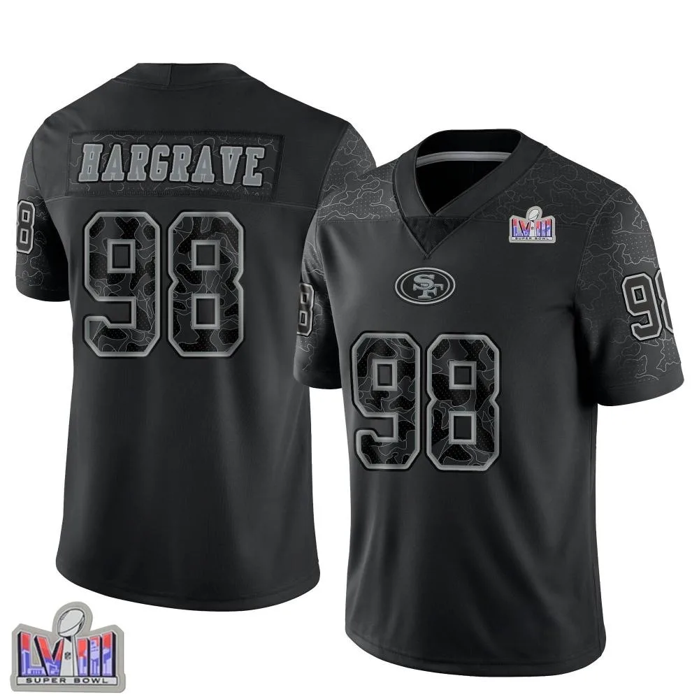 Men's San Francisco 49ers Javon Hargrave Nike Reflective Super Bowl LVIII Patch Limited Black Jersey Men's San Francisco 49ers Javon Hargrave Nike Reflective Super Bowl LVIII Patch Limited Black Jersey