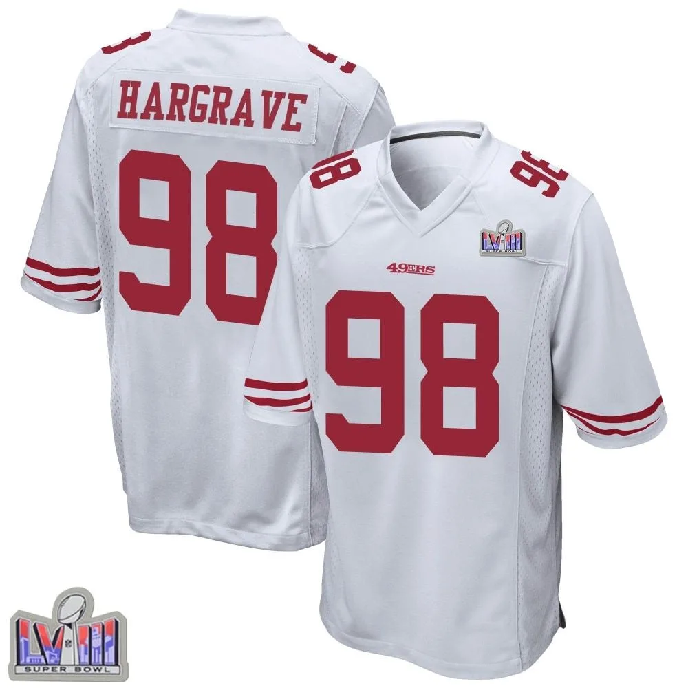 Men's San Francisco 49ers Javon Hargrave Nike Super Bowl LVIII Patch Game White Jersey Men's San Francisco 49ers Javon Hargrave Nike Super Bowl LVIII Patch Game White Jersey