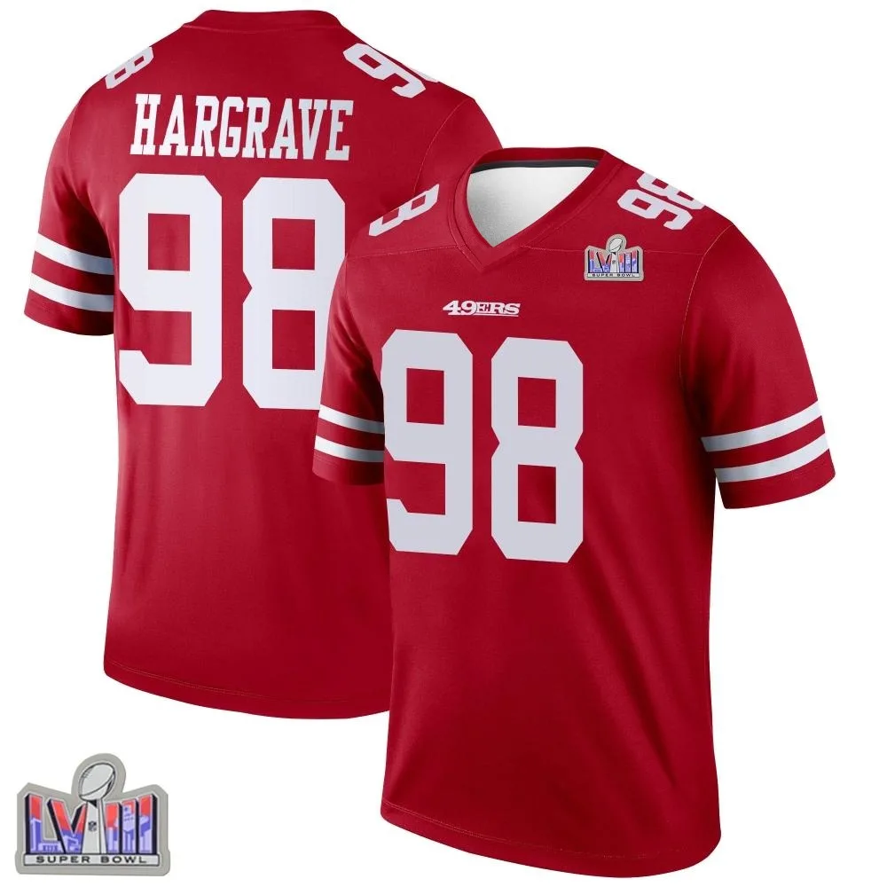 Youth San Francisco 49ers Javon Hargrave Nike Super Bowl LVIII Patch Legend Scarlet Jersey Youth San Francisco 49ers Javon Hargrave Nike Super Bowl LVIII Patch Legend Scarlet Jersey