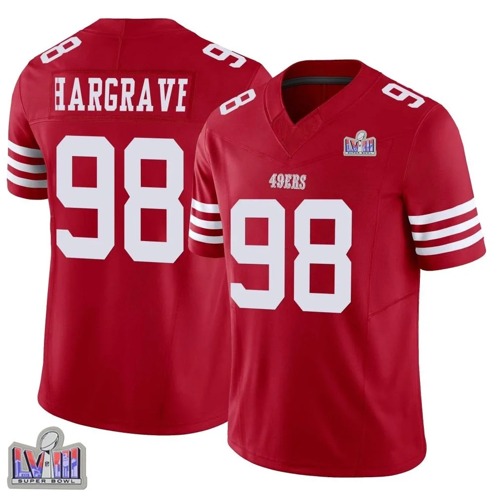 Youth San Francisco 49ers Javon Hargrave Nike Vapor F.U.S.E. Super Bowl LVIII Patch Limited Scarlet Jersey Youth San Francisco 49ers Javon Hargrave Nike Vapor F.U.S.E. Super Bowl LVIII Patch Limited Scarlet Jersey