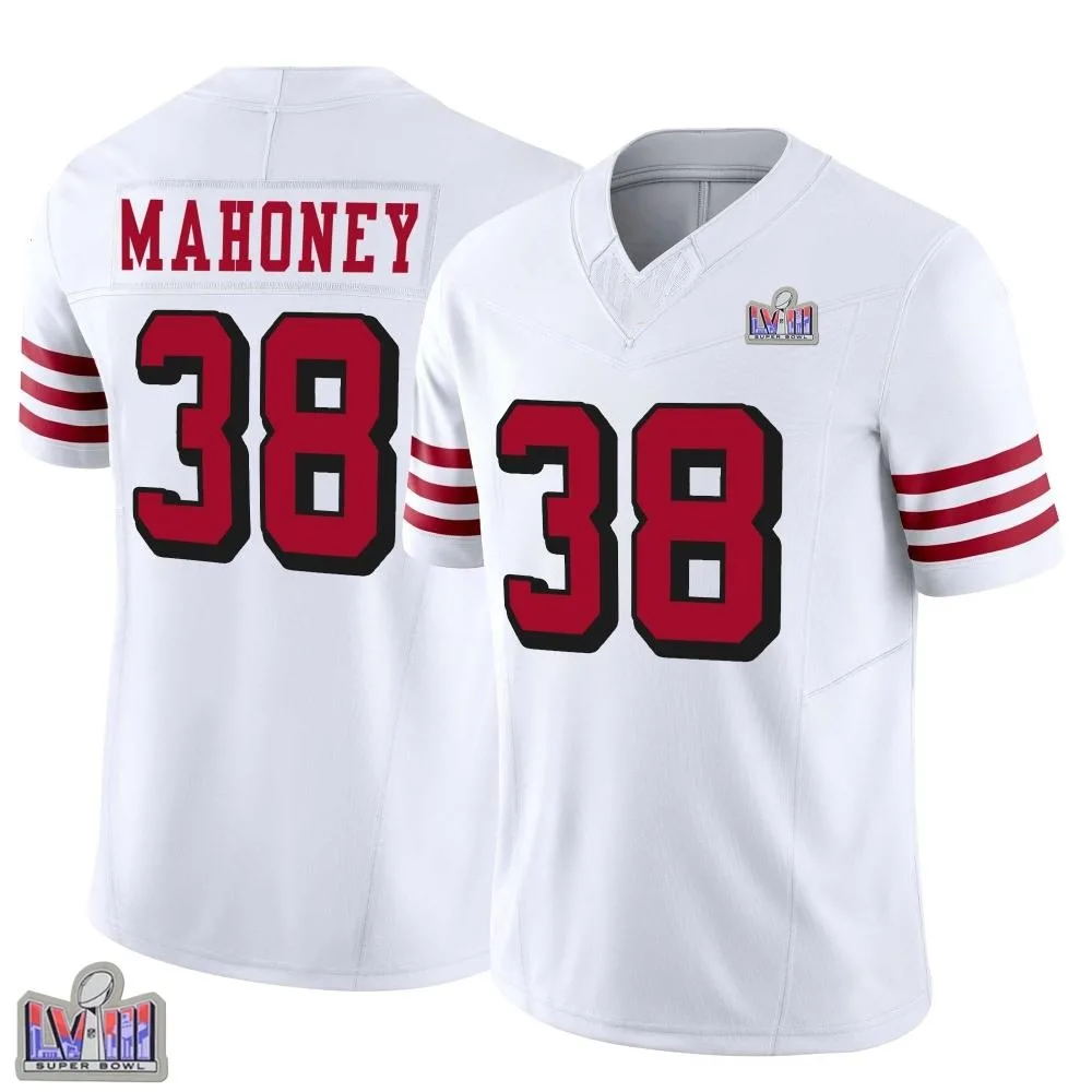 Men's San Francisco 49ers Jaylen Mahoney Nike Alternate Vapor F.U.S.E. Super Bowl LVIII Patch Limited White Jersey Men's San Francisco 49ers Jaylen Mahoney Nike Alternate Vapor F.U.S.E. Super Bowl LVIII Patch Limited White Jersey