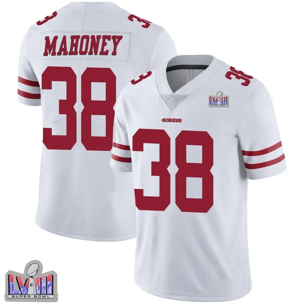 Men's San Francisco 49ers Jaylen Mahoney Nike Vapor Untouchable Super Bowl LVIII Patch Limited White Jersey Men's San Francisco 49ers Jaylen Mahoney Nike Vapor Untouchable Super Bowl LVIII Patch Limited White Jersey