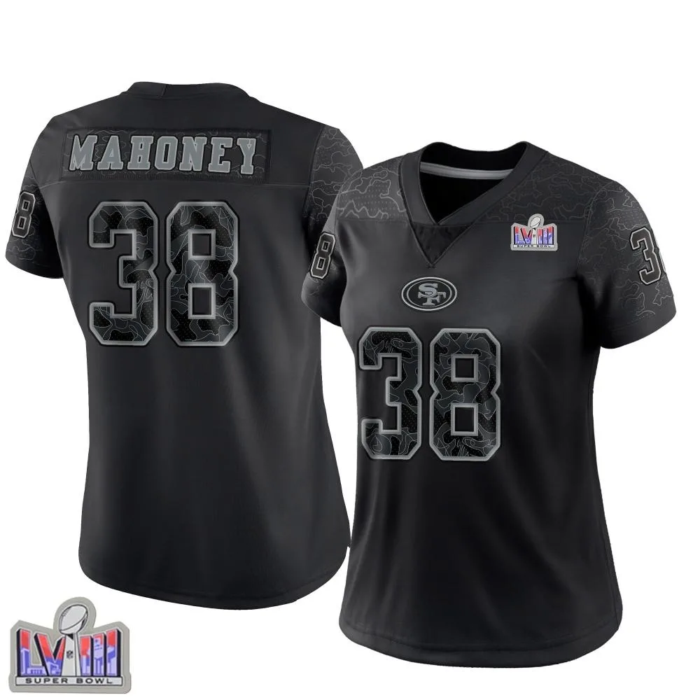 Women's San Francisco 49ers Jaylen Mahoney Nike Reflective Super Bowl LVIII Patch Limited Black Jersey Women's San Francisco 49ers Jaylen Mahoney Nike Reflective Super Bowl LVIII Patch Limited Black Jersey