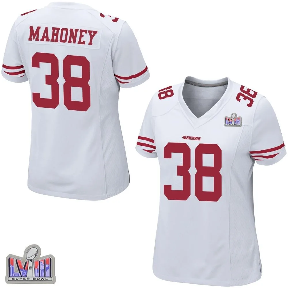 Women's San Francisco 49ers Jaylen Mahoney Nike Super Bowl LVIII Patch Game White Jersey Women's San Francisco 49ers Jaylen Mahoney Nike Super Bowl LVIII Patch Game White Jersey