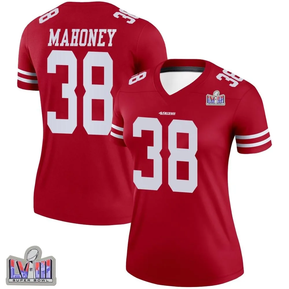 Women's San Francisco 49ers Jaylen Mahoney Nike Super Bowl LVIII Patch Legend Scarlet Jersey Women's San Francisco 49ers Jaylen Mahoney Nike Super Bowl LVIII Patch Legend Scarlet Jersey