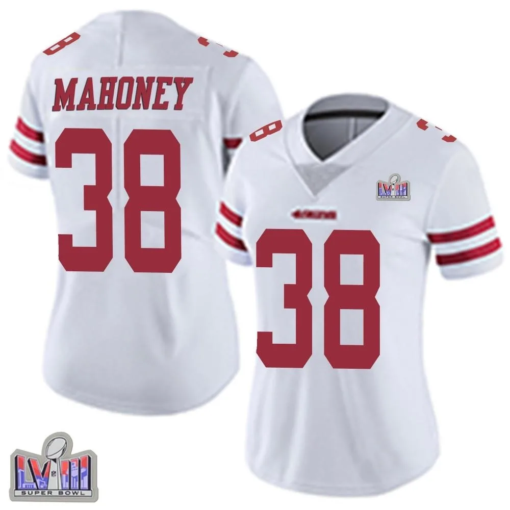 Women's San Francisco 49ers Jaylen Mahoney Nike Vapor Untouchable Super Bowl LVIII Patch Limited White Jersey Women's San Francisco 49ers Jaylen Mahoney Nike Vapor Untouchable Super Bowl LVIII Patch Limited White Jersey