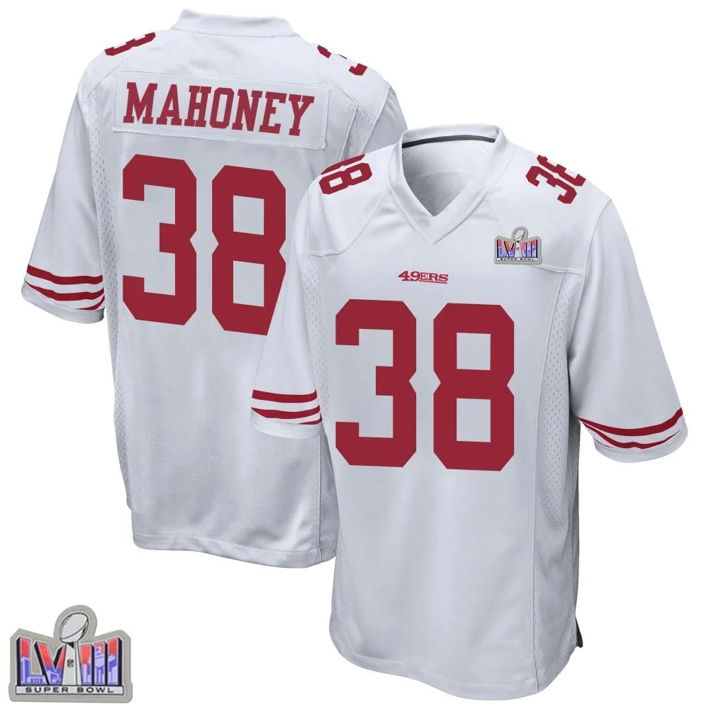 Youth San Francisco 49ers Jaylen Mahoney Nike Super Bowl LVIII Patch Game White Jersey Youth San Francisco 49ers Jaylen Mahoney Nike Super Bowl LVIII Patch Game White Jersey