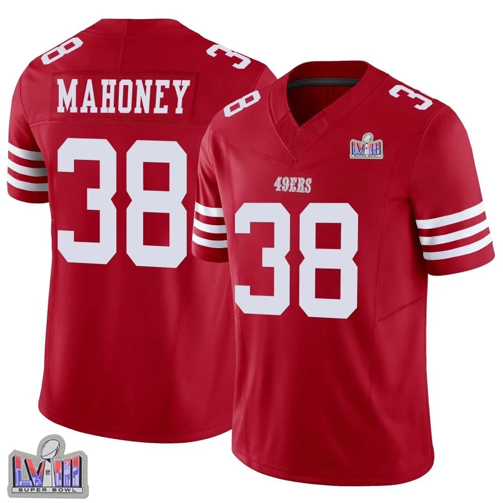 Youth San Francisco 49ers Jaylen Mahoney Nike Vapor F.U.S.E. Super Bowl LVIII Patch Limited Scarlet Jersey Youth San Francisco 49ers Jaylen Mahoney Nike Vapor F.U.S.E. Super Bowl LVIII Patch Limited Scarlet Jersey