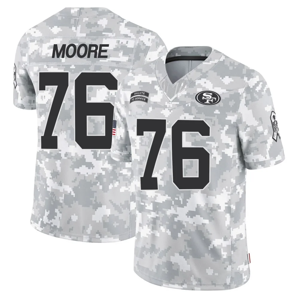 Men's San Francisco 49ers Jaylon Moore Nike 2024 Salute To Service Limited Arctic Camo Jersey Men's San Francisco 49ers Jaylon Moore Nike 2024 Salute To Service Limited Arctic Camo Jersey