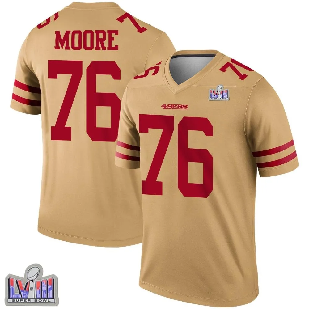 Men's San Francisco 49ers Jaylon Moore Nike Inverted Super Bowl LVIII Patch Legend Gold Jersey Men's San Francisco 49ers Jaylon Moore Nike Inverted Super Bowl LVIII Patch Legend Gold Jersey