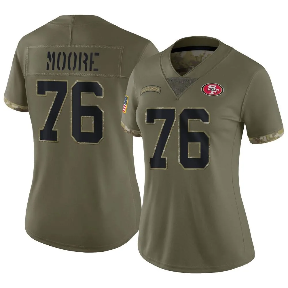 Women's San Francisco 49ers Jaylon Moore Nike 2022 Salute To Service Limited Olive Jersey Women's San Francisco 49ers Jaylon Moore Nike 2022 Salute To Service Limited Olive Jersey