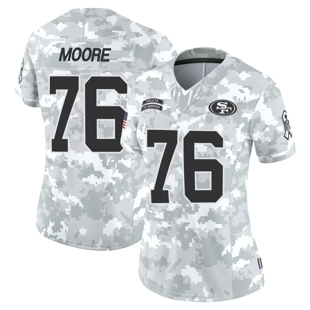 Women's San Francisco 49ers Jaylon Moore Nike Francisco 2024 Salute To Service Limited Arctic Camo Jersey Women's San Francisco 49ers Jaylon Moore Nike Francisco 2024 Salute To Service Limited Arctic Camo Jersey