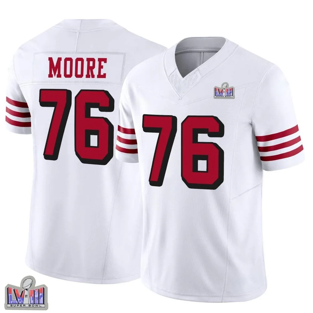 Youth San Francisco 49ers Jaylon Moore Nike Alternate Vapor F.U.S.E. Super Bowl LVIII Patch Limited White Jersey Youth San Francisco 49ers Jaylon Moore Nike Alternate Vapor F.U.S.E. Super Bowl LVIII Patch Limited White Jersey