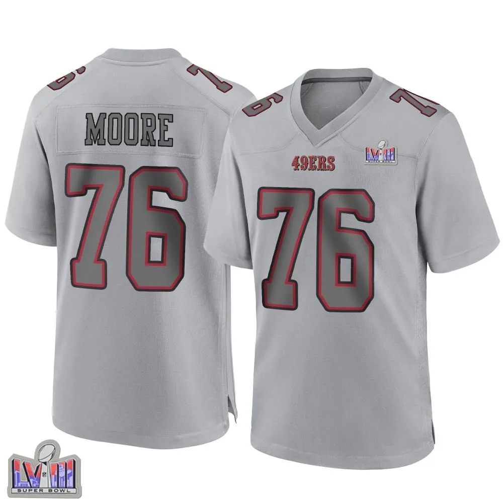 Youth San Francisco 49ers Jaylon Moore Nike Atmosphere Fashion Super Bowl LVIII Patch Game Gray Jersey Youth San Francisco 49ers Jaylon Moore Nike Atmosphere Fashion Super Bowl LVIII Patch Game Gray Jersey