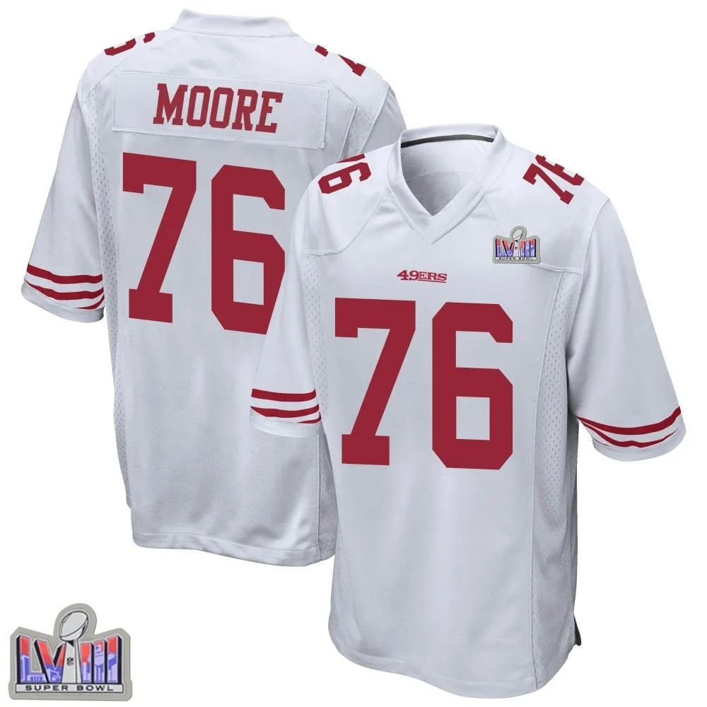 Youth San Francisco 49ers Jaylon Moore Nike Super Bowl LVIII Patch Game White Jersey Youth San Francisco 49ers Jaylon Moore Nike Super Bowl LVIII Patch Game White Jersey