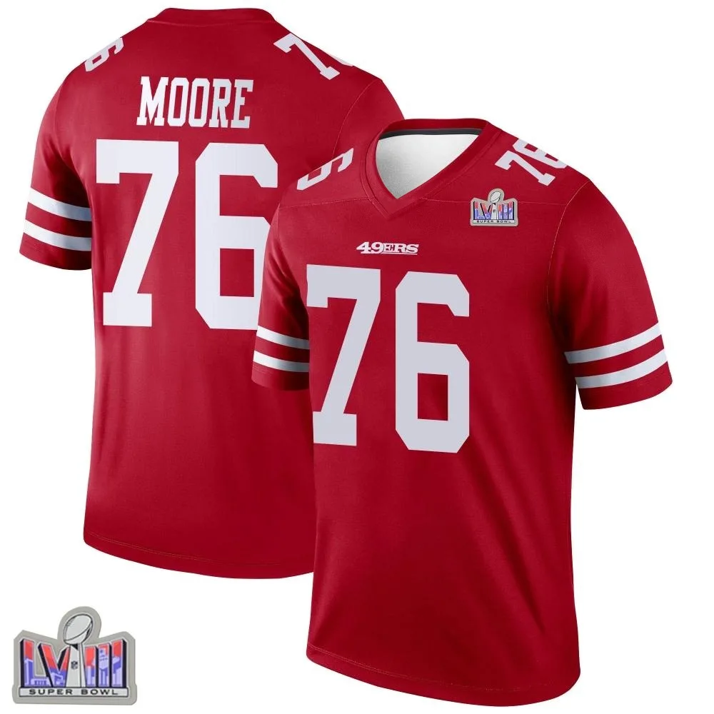 Youth San Francisco 49ers Jaylon Moore Nike Super Bowl LVIII Patch Legend Scarlet Jersey Youth San Francisco 49ers Jaylon Moore Nike Super Bowl LVIII Patch Legend Scarlet Jersey