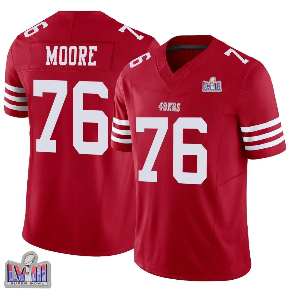 Youth San Francisco 49ers Jaylon Moore Nike Vapor F.U.S.E. Super Bowl LVIII Patch Limited Scarlet Jersey Youth San Francisco 49ers Jaylon Moore Nike Vapor F.U.S.E. Super Bowl LVIII Patch Limited Scarlet Jersey