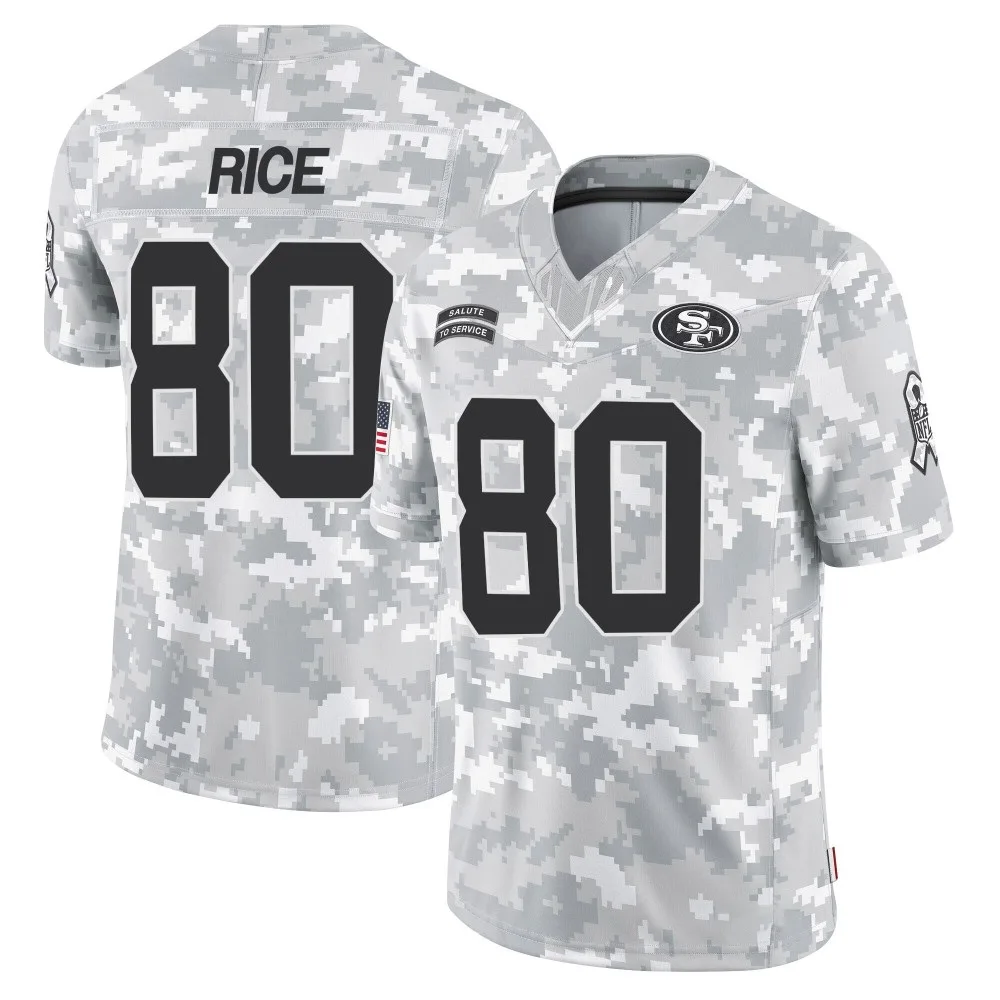 Men's San Francisco 49ers Jerry Rice Nike 2024 Salute To Service Limited Arctic Camo Jersey Men's San Francisco 49ers Jerry Rice Nike 2024 Salute To Service Limited Arctic Camo Jersey